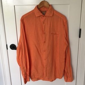 Natural Blue Melon Coral Orange Linen Shirt Large